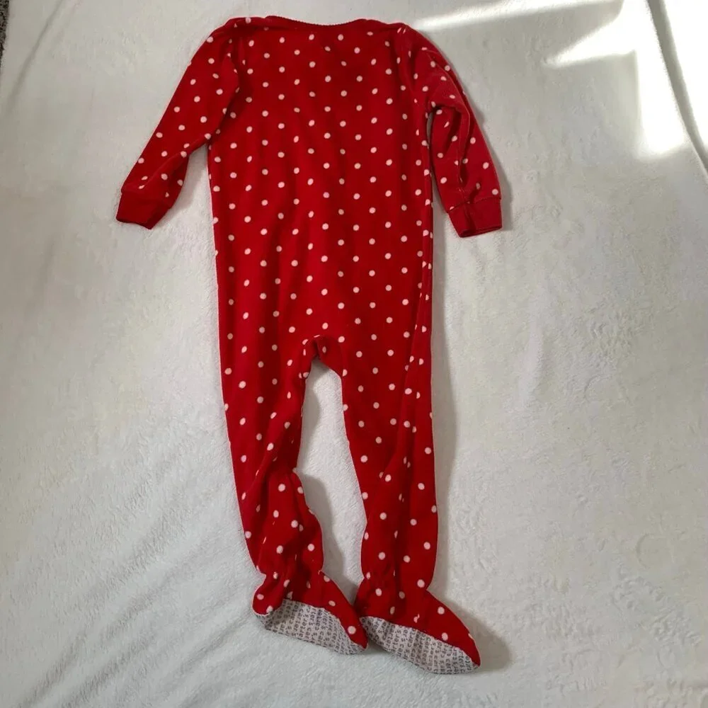 5/$25 Carter's Footed Pajamas‎ Toddler 3T Red Polka Dot Reindeer Fleece Sleeper
